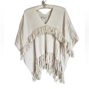 Apiece Apart V Neck Fringe Poncho Top